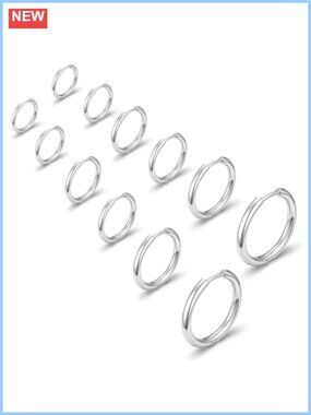 Surgical Steel Hoop Earrings Set Hypoallergenic Hinged Click Closure 6 Pairs